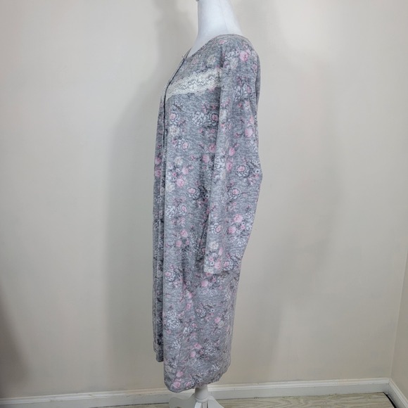 Laura Ashley Nightgown Women XL Gray Floral Lace Trim Cottagecore Sleepwear Cozy - Picture 2 of 8